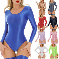 Women Oil Glossy Long Sleeve Bodysuit Gymnastics Leotard Monokini Bathing UK