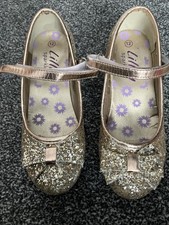 Gold Sparkly Party Shoes Girls Size 12 Lilley