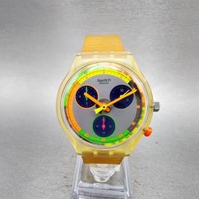 Swatch Jelly Stag Chrono Watch Men 37mm Silver Dial Clear SCK104 Round PARTS