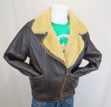 Vintage Brown Leather Real Sheepskin Flying Pilots Bomber Motorbike Jacket S M