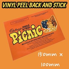  Cadbury’s Peanut & Raisin Picnic Retro Vinyl Sticker Sweet Wrapper dummy  1980