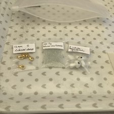 Beads - 2 White Toadstool Lamp Work 18mm, 11/0 7g Blue, 5 Lobster Clasps