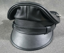 100 % Real Genuine Leather Black Army Muir Biker Peaked Police Gay Bluf Cap Hat