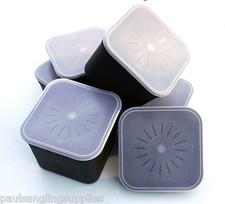 6 Assorted fishing standard square bait boxes 2 each of 1 pint & 2 pint & 3 Pint