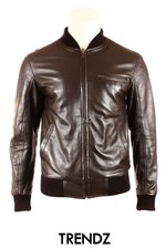 Men's SEVENTIES BROWN Bomber Style Classic Real Lambskin Leather Fashion Jacket