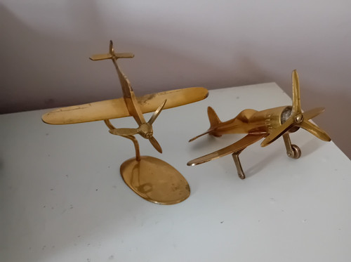Pair brass aeroplanes - pair,