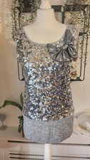 Pussycat London Sequin Bow Mini Dress Tunic Size L See Measurements