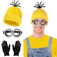 Minions Cosplay Adults Kids Halloween Costume Fancy Dress Beanie Glove Glasses