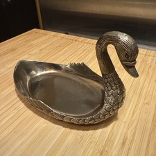 Vintage Silver Metal Swan Shaped Soap Trinket Dish Table Decore Tea Light Holder