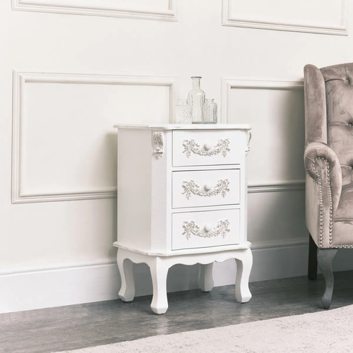 Ornate white french bedside - ornate,