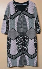 Libra Dress Black Pink Patterned  V Neck 3/4 Sleeve Stretch Size 14