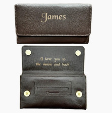 Personalised Engraved Genuine Leather Brown Tobacco Pouch Wallet Birhday Gift