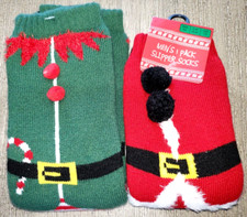 2 pair mens NEW NWT CHRISTMAS SLIPPER SOCKS SANTA ELF 7-9 SIZE THICK!