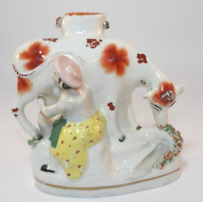 Antique 6.5" Staffordshire Spill Vase Milkmaid Milking Cow c1860s GAC
