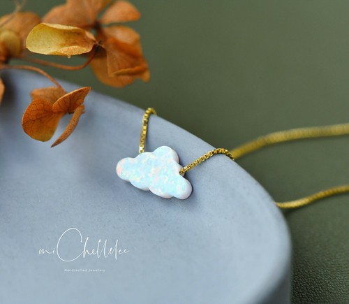 Cloud opal necklace - necklace,, white