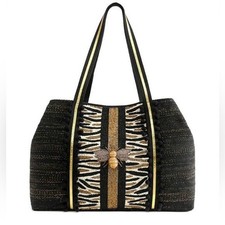 America & Beyond Canvas Bee Glam Hand Beaded Tote Bag