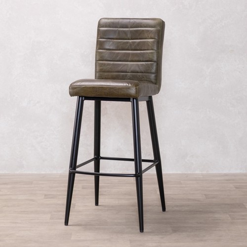 Deep olive leather bar stool - deep,