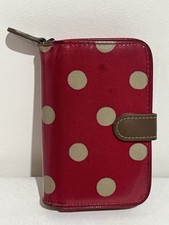 Cath Kidston Purse Red Cream Spots Folding Zip Coated Cotton Leather Trim