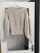 Zara Beige Puff Sleeve Jumper Size Small Cinch Waist