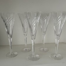Stuart Crystal Set of 5 Champagne Flutes Art Deco Style Height 9 1/4 “ Superb 
