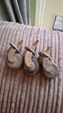 3 Old Vintage Victorian Brass Ceramic Castors Wheels Chairs Furniture