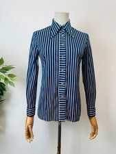 Vintage 70s Navy Blue White Stripe Dagger Collar Shirt 8
