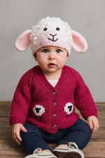 Knitting Pattern Chunky Sheep Motif Raglan Cardigan & Loopy Lamb Hat Baby 3m -8y