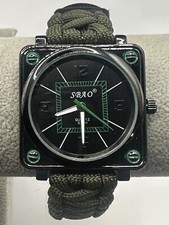 SBAO Green Survival Paracod Compass Watch Fire Scraper Whistle New Battery Y