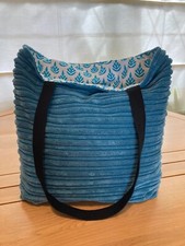 Handmade Tote Style Bag in Blue Jumbo Corduroy