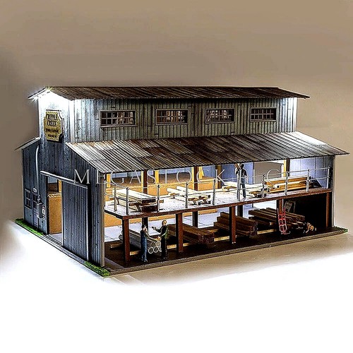 Scale lighted lumber yard - o,
