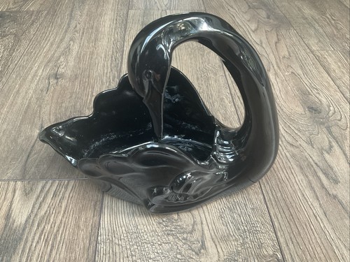 Vintage black ceramic swan - vintage,