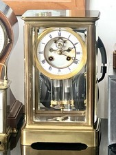 Antique S.Marti French 8 Day Brocot Esc. Brass Ormolu 4 Bevelled Glass Clock