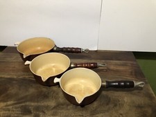 3 x Vintage AV LAVEC Enamelled Cast Iron Saucepans / Milk Pans Camping Etc 