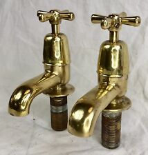 LARGE BRASS SINK / BATH TAPS, ORIGINAL, MATCHED PAIR, ANTIQUE, L.G.W.W. Owl Logo