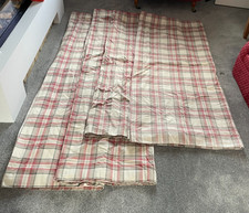Red + Cream Tartan 2 prs (4) Chckd Lined Curtains Pleat  75 x 124" / 92 x 100" 