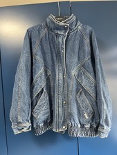 Women’s Andarro 80’s vintage Denim jacket Size medium Formula car striped lining