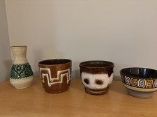 Collection of 4 Vintage West German Pottery Vases & Planters Mid-Century Modern