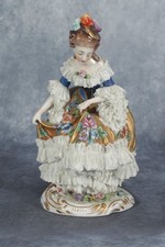 Antique Chelsea Pottery Porcelain Lace Crinoline Figural Lady Gold Anchor
