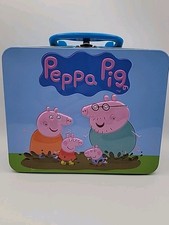 Peppa Pig Metal Lunch Box Tin with Handle, Kids Cartoon Collectible Storage Case