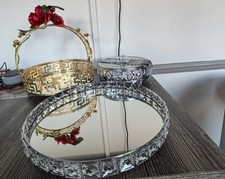 3x Mirrored Glass Trays With