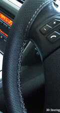 FOR VW LUPO 98-05 REAL BLACK PERFORATED LEATHER STEERING WHEEL COVER GREY STITCH