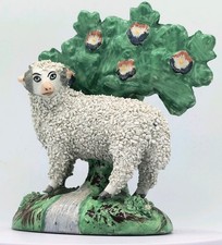 19C English Staffordshire Sheep Ram Lamb Bocage Mantle Piece Figurine