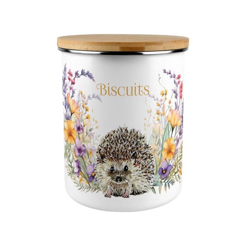 Floral hedgehog biscuit tin - hedgehog,