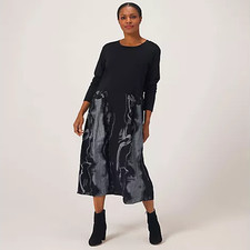 Frank Usher Long Sleeve Dress With Jersey Top & Printed Skirt New Size S / M