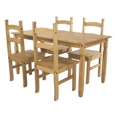 Dining Table Rectangle Pine 4 Chairs Kitchen Room Furniture Solid Wood Seating