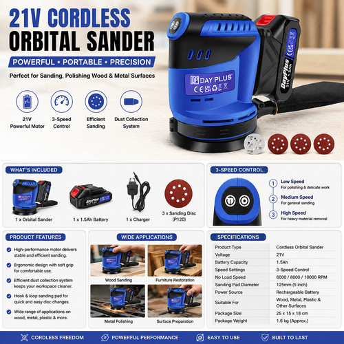 21v cordless orbital sander - 21v, 3
