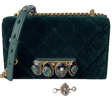 £2341 ALEXANDER MCQUEEN green Velvet Knuckle Duster 4 Ring Spider Bag& Ring BNWT