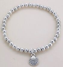 Silver Plated 5mm Bead Stacking Bracelet - Seaside Sea Shell Charm