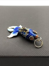 Vintage Cloisonne Fish Pendant Charm Enamel Articulated Blue Koi Jewellery Gift