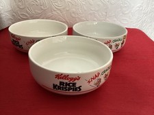 3 X Kellogg’s Rice Krispies Ceramic Cereal Bowls. 1987.